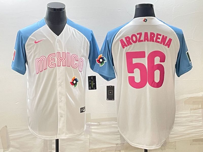 Men 2023 World Cub Mexico #56 Arozarena White blue Nike MLB Jersey